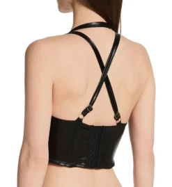 Dreamgirl Black Faux Leather & Fishnet Jacquard Bustier & G-String Set – Gold Hardware Luxe Lingerie -Her Room US dreamgirl dg001 12761 cs1