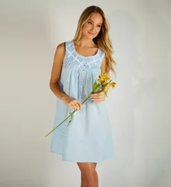 Eileen West White Cotton Lawn Daisy Chain Lace – Sleeveless Short Button-Front Chemise -Her Room US eileen west eilw01 5319842 cs2