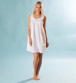 Eileen West White Cotton Lawn Daisy Chain Lace – Sleeveless Short Button-Front Chemise -Her Room US eileen west eilw01 5319842 cs3