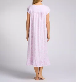 Eileen West Blue Floral 100% Cotton Jersey Cap Sleeve Long Nightgown with Lace -Her Room US eileen west eilw01 e00096 bs