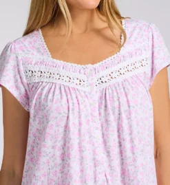 Eileen West Blue Floral 100% Cotton Jersey Cap Sleeve Long Nightgown with Lace -Her Room US eileen west eilw01 e00096 cs1