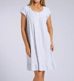 Eileen West Floral Print Cotton Jersey Short Nightgown – Ruffle Trim Cap Sleeve Sleepwear -Her Room US eileen west eilw01 e20091 fs