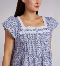 Eileen West Pink & Purple Ditsy Floral – Embroidered Eyelet Lace 100% Cotton Waltz Nightgown -Her Room US eileen west eilw01 e30065 cs1