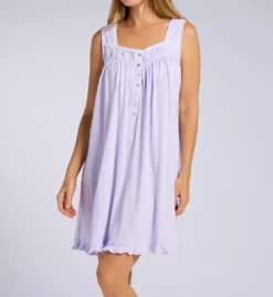 Eileen West White Cotton Pointelle Short Sleeveless Chemise – Lace Trim Nightgown