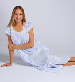 Eileen West 50" White Cotton Lawn Cap Sleeve Button Front Robe - Vintage Lace Trim Nightgown