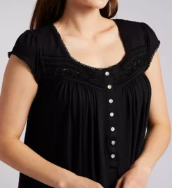 Eileen West Tencel Modal Cap Sleeve Nightgown – Floral Lace & Akoya Shell Button Sleepwear -Her Room US eileen west eilw01 e60056 cs1