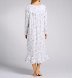Eileen West Floral Peached Cotton 48" Long Sleeve Nightgown – Lace Trim Square Neck Sleepwear -Her Room US eileen west eilw01 e60096 bs