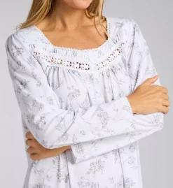 Eileen West Floral Peached Cotton 48" Long Sleeve Nightgown – Lace Trim Square Neck Sleepwear -Her Room US eileen west eilw01 e60096 cs1