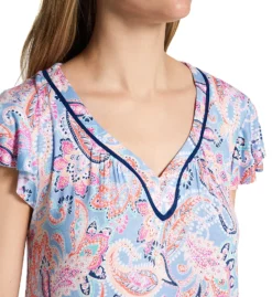 Ellen Tracy Paisley Print V-Neck Chemise – Flutter Cap Sleeve Sleep Dress -Her Room US ellen tracy elen01 8025597 cs2