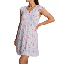 Ellen Tracy Paisley Print Flutter Sleeve Chemise – Eyelet Trim Soft Knit Nightgown