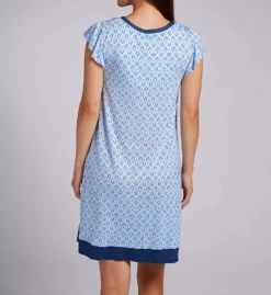 Ellen Tracy Geo Blue Geometric Print Flutter Sleeve Knit Chemise -Her Room US ellen tracy elen01 8025638 bs