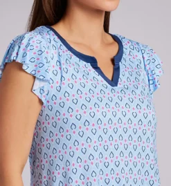 Ellen Tracy Geo Blue Geometric Print Flutter Sleeve Knit Chemise -Her Room US ellen tracy elen01 8025638 cs1