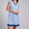 Ellen Tracy Geo Blue Geometric Print Flutter Sleeve Knit Chemise