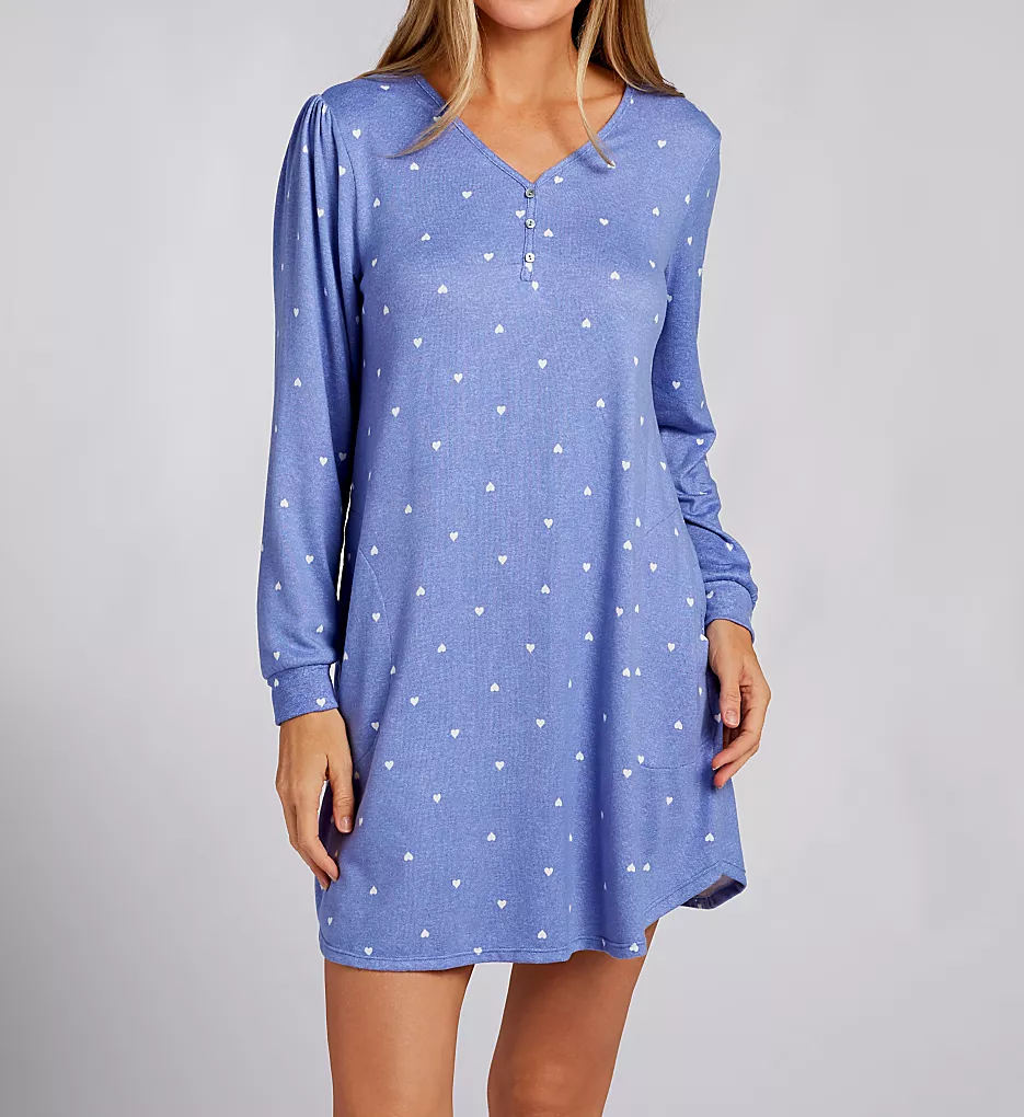 Ellen Tracy Brushed Sweater Knit Long Sleeve Sleepshirt – Heather Grey Henley V-Neck with Pockets 4 Ellen Tracy Brushed Sweater Knit Long Sleeve Sleepshirt – Heather Grey Henley V-Neck with Pockets - Image 2
