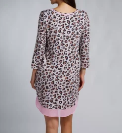 Ellen Tracy Leopard Print Sleep Chemise – 3/4 Sleeve Nightgown with Pink Chiffon Trim -Her Room US ellen tracy elen01 8025667 bs