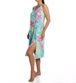 Ellen Tracy Hibiscus Print Tropical Sleeveless Midi Gown – Soft Shelf Bra Nightgown -Her Room US ellen tracy elen01 8125637 fs