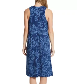 Ellen Tracy Blue Paisley Striped Sleeveless Midi Sleepshirt - Lightweight Lounge Gown -Her Room US ellen tracy elen01 8225558 bs