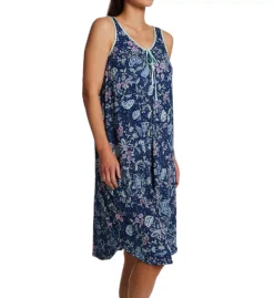 Ellen Tracy Navy Floral Sleeveless Midi Gown – Soft Shelf Bra Knit Nightgown -Her Room US ellen tracy elen01 8225624 fs
