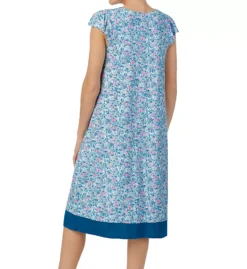 Ellen Tracy Blue Ditsy Floral V-Neck Midi Gown – Flutter Cap Sleeve Sleepwear -Her Room US ellen tracy elen01 8325610 bs