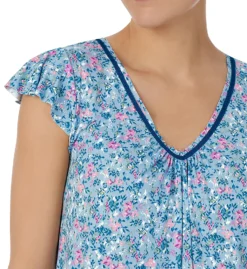 Ellen Tracy Blue Ditsy Floral V-Neck Midi Gown – Flutter Cap Sleeve Sleepwear -Her Room US ellen tracy elen01 8325610 cs2