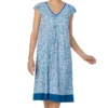 Ellen Tracy Blue Ditsy Floral V-Neck Midi Gown – Flutter Cap Sleeve Sleepwear -Her Room US ellen tracy elen01 8325610 gs