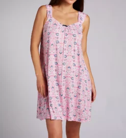 Ellen Tracy Damask Print Short Sleeveless Chemise – Floral Knit Sleepwear with Bow Detail