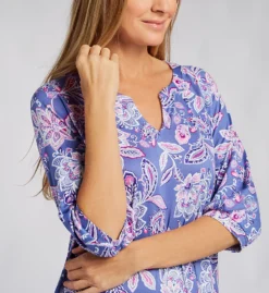 Ellen Tracy Brushed Jersey 3/4 Sleeve Tunic – Heathered Grey Notch Neck Sleep Shirt -Her Room US ellen tracy elen01 8325652 cs1