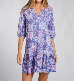 Ellen Tracy Brushed Jersey 3/4 Sleeve Tunic – Heathered Grey Notch Neck Sleep Shirt -Her Room US ellen tracy elen01 8325652 fs