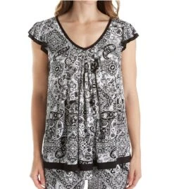 Ellen Tracy Yours To Love Short Sleeve Pajama Top – Pleated V-Neck Knit Sleepwear -Her Room US ellen tracy elen01 8415331 fs