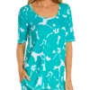 Ellen Tracy Women's Printed Short Sleeve Scoop Neck Tunic Lounge Top - 8423009