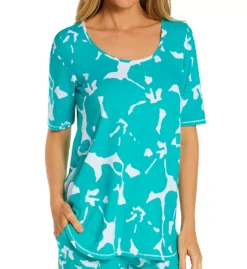 Ellen Tracy Women's Printed Short Sleeve Scoop Neck Tunic Lounge Top - 8423009