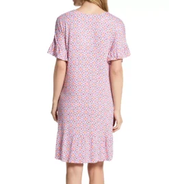 Ellen Tracy Bright Geo Medallion V-Neck Ruffle Sleeve Tunic Sleep Shirt -Her Room US ellen tracy elen01 8525598 bs