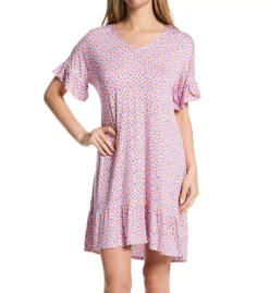 Ellen Tracy Bright Geo Medallion V-Neck Ruffle Sleeve Tunic Sleep Shirt