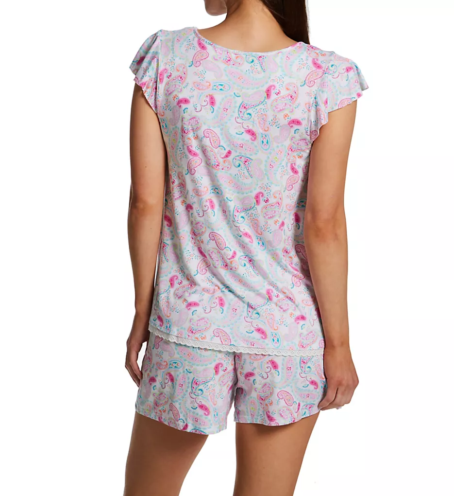 Ellen Tracy Multicolor Paisley Flutter Sleeve Short PJ Set – Eyelet Trim Rayon Knit Sleepwear 5 Ellen Tracy Multicolor Paisley Flutter Sleeve Short PJ Set – Eyelet Trim Rayon Knit Sleepwear - Image 3
