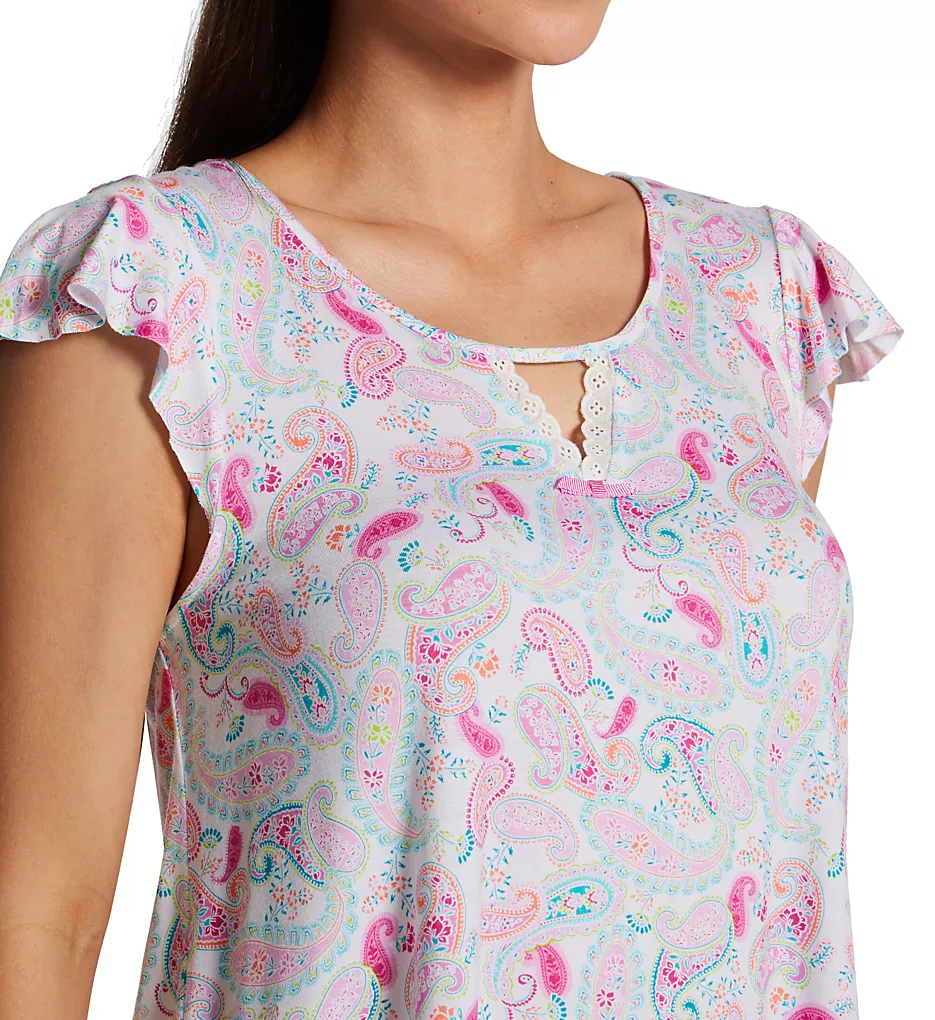 Ellen Tracy Multicolor Paisley Flutter Sleeve Short PJ Set – Eyelet Trim Rayon Knit Sleepwear 6 Ellen Tracy Multicolor Paisley Flutter Sleeve Short PJ Set – Eyelet Trim Rayon Knit Sleepwear - Image 4