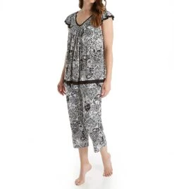 Ellen Tracy Blue Paisley Cropped Sleep Pant – Lightweight Rayon Knit Lounge Bottoms -Her Room US ellen tracy elen01 8715331 cs3