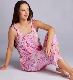 Ellen Tracy Fanciful Floral Ruffle-Trim Sleeveless Tank and Cropped Pant PJ Set