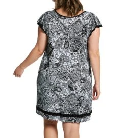 Ellen Tracy Plus Yours To Love Black V-Neck Chemise – Short Sleeve Sleep Dress with Contrast Trim -Her Room US ellen tracy elen01 9015331 bs