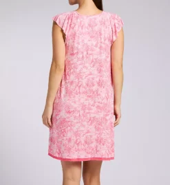 Ellen Tracy Navy Floral Soft Rayon Knit – Henley Flutter Sleeve Sleep Chemise -Her Room US ellen tracy elen01 n10025 bs