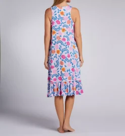 Ellen Tracy Floral Print Slub-Knit Midi Nightgown – Sleeveless V-Neck with Ruffle Hem -Her Room US ellen tracy elen01 n20004 bs