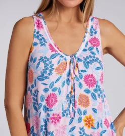 Ellen Tracy Floral Print Slub-Knit Midi Nightgown – Sleeveless V-Neck with Ruffle Hem -Her Room US ellen tracy elen01 n20004 cs1