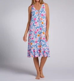Ellen Tracy Floral Print Slub-Knit Midi Nightgown – Sleeveless V-Neck with Ruffle Hem -Her Room US ellen tracy elen01 n20004 fs