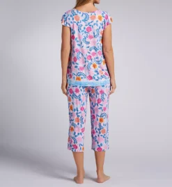Ellen Tracy Boho Floral Ribbon Trim Flutter Sleeve Cropped Pajama Set -Her Room US ellen tracy elen01 n70004 bs
