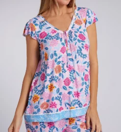 Ellen Tracy Boho Floral Ribbon Trim Flutter Sleeve Cropped Pajama Set -Her Room US ellen tracy elen01 n70004 cs1