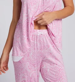 Ellen Tracy Paisley Print Rayon Knit Cropped Pajama Set – Ruched Tank and Wide Leg Crop Pants -Her Room US ellen tracy elen01 n70006 cs2