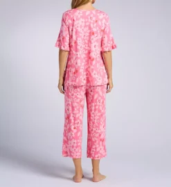 Ellen Tracy Floral Print Short Sleeve PJ Set – V-Neck Ruffle Top & Cropped Pants -Her Room US ellen tracy elen01 n70027 bs