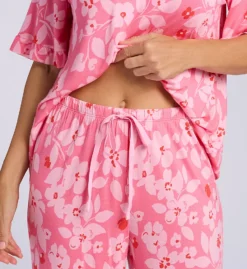 Ellen Tracy Floral Print Short Sleeve PJ Set – V-Neck Ruffle Top & Cropped Pants -Her Room US ellen tracy elen01 n70027 cs2