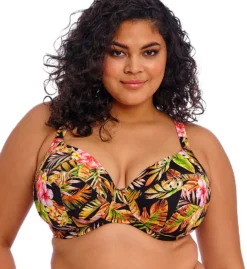 Elomi Tiger Valley Tropical Print Underwire Plunge Bikini Top - Dark Multi Bra-Sized Support