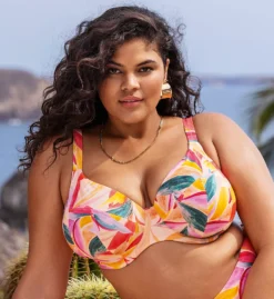 ELOMI Sancho Beach Multicolor Tropical Print Underwire Plunge Bikini Top