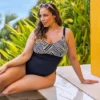 Elomi Fiji Falls Black & Blue Zebra Patterned Non-Wired One Piece Swimsuit -Her Room US elomi elom01 802643 gs